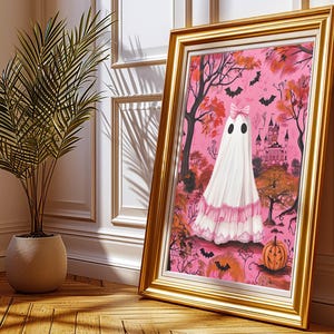 pink halloween decor,pink coquette prints,coquette halloween,pinkoween decor,halloween dorm decor,cute ghost painting,pink spooky decor,pink ghost wall art,coquette ghost art,coquette ghost bow print,pink preppy halloween art,preppy ghost print