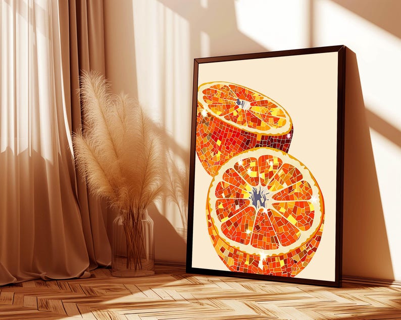 orange disco ball,funky wall art,disco ball wall art,orange decor,orange wall art,retro poster prints,orange disco print,preppy disco decor,retro kitchen decor,mirror ball art,bar cart prints,sparkle disco fruit print,glam wall art,trendy dorm decor