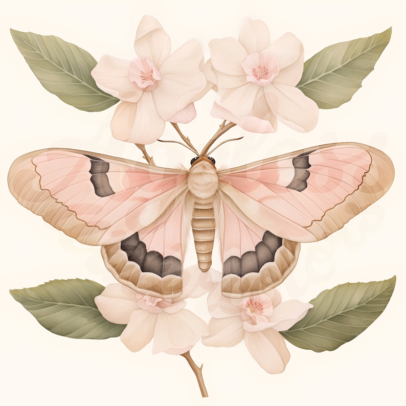 Printable Moth and Flowers Watercolor Beautiful Wall Decor - Etsy