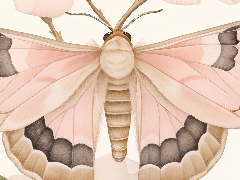 Printable Moth and Flowers Watercolor Beautiful Wall Decor Art - Etsy