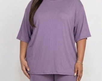 Plus Size Loose Fit Top T Shirt and Biker Shorts Set