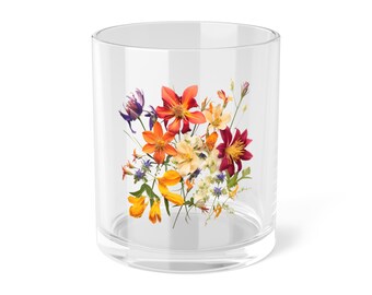 Vaso de flores silvestres de Colorado, 10 oz, vidrio de barra de flores silvestres prensado, vajilla botánica, serie State Wildflower