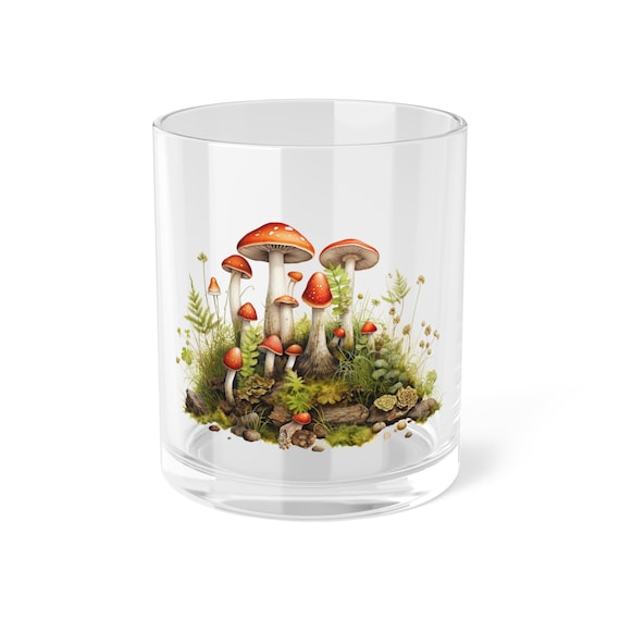 Toadstool Mushroom Bar Glass 10 oz, Cottagecore Mocktail Barware, Fall Decor, iced coffee glassware