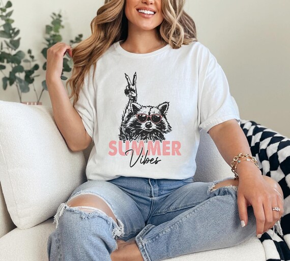 Summer Vibes Tshirt, Summer Raccoon Tee, Funny Shirt, Trash Panda Shirt, Retro Summer Tees, Animal Tee, Shirts Trending Now, Popular Shirts
