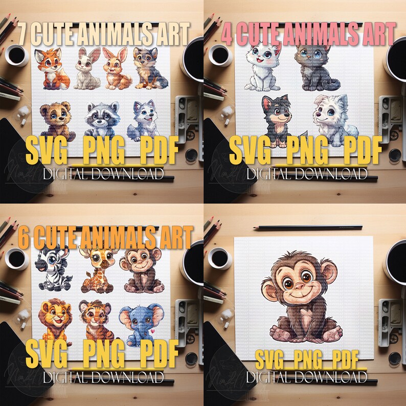 Cute Animals Bundle, Clipart Graphics Svg Png Pdf Files for Personal ...