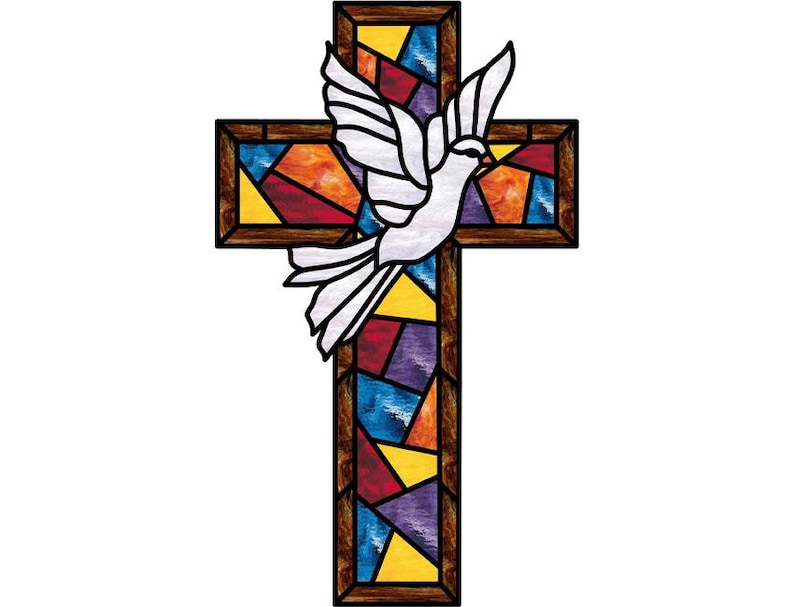 Cross With Dove Stained Glass Pattern 18" tall x 10 3/4" wide image 1