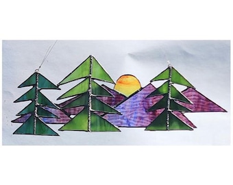 Mountain and  Pines Stained Glass Sun Catcher Pattern
