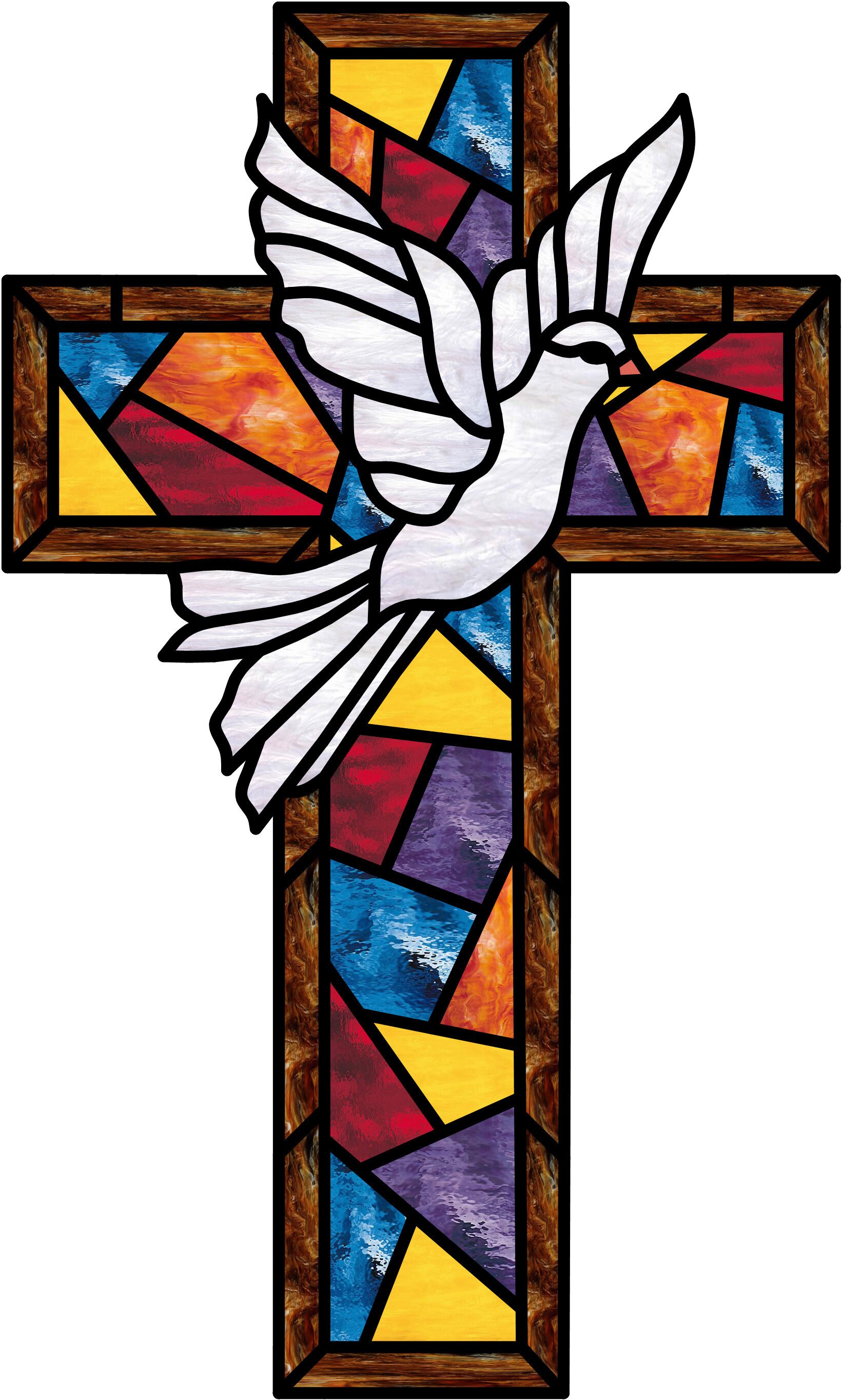 Cross With Dove Stained Glass Pattern 18" Tall X 10 3/4" Wide-human ...