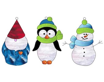 Snowman, Penguin, Gnome Stained Glass Pattern (Digital Download)