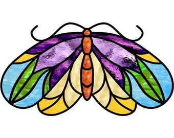 Fancy Moth Digital Stained Glass Pattern-Human Designed-No AI