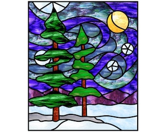 Starry Night In the Mountains Digital Stained Glass Pattern