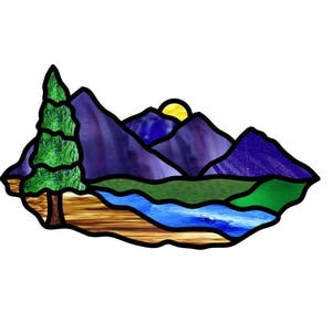 Mountain Sunrise Stained Glass Pattern 5 1/2" x 10" Digital Download