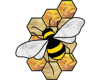 Bee and Honeycomb Stained Glass Suncatcher Digital Pattern-human made-no AI