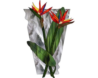 Contemporary Bird of Paradise Stained Glass Pattern-Human Designed-No AI