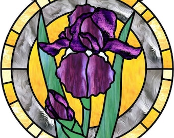 18" Round Iris Stained Glass Pattern-Human Designed No AI