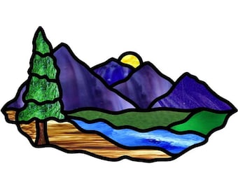 Mountain Sunrise Stained Glass Pattern 5 1/2" x 10" Digital Download