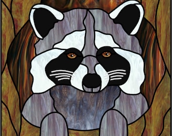 Racoon Stained Glass Pattern: Cute Animal Peeking (Digital Download)-Human Designed-No AI