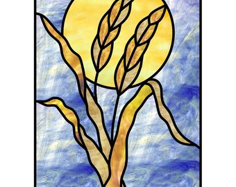 Sun and Wheat Stained Glass Pattern