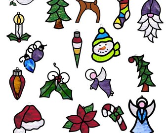 17 Christmas Stained Glass Patterns: Santa, Snowman, Reindeer-Human made