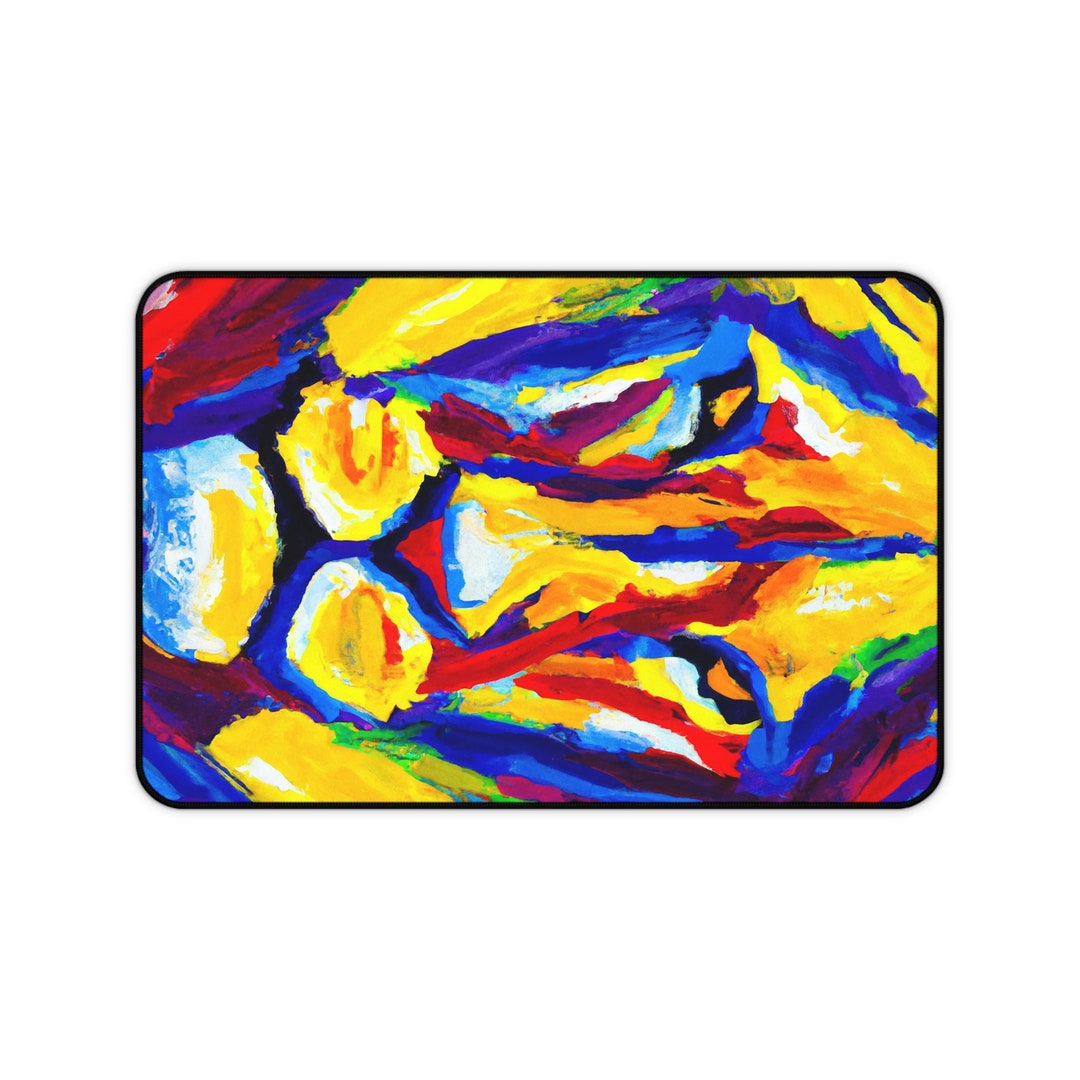 Desk Mat Painting of a Lion Face With Light Blue Yellow and Etsy