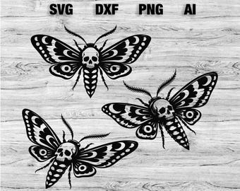 Death Head Moth SVG, Gothic Skull Moth SVG, Dark Academia Cricut Cut File, Halloween PNG, Gothic Butterfly svg