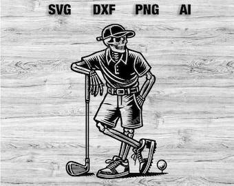 Skeleton Golf Vector Graphic for DIY Crafts and Projects | Skull playing golf SVG, PNG, Dxf, Ai Files | Cricut, Silhouette Instant Download