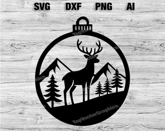 Archivo de corte de adorno de ciervo / Silueta gráfica de adorno de ciervo de vida silvestre, Cameo, Cricut SVG, PNG, Dxf, archivos de corte Ai, descarga instantánea lista para láser