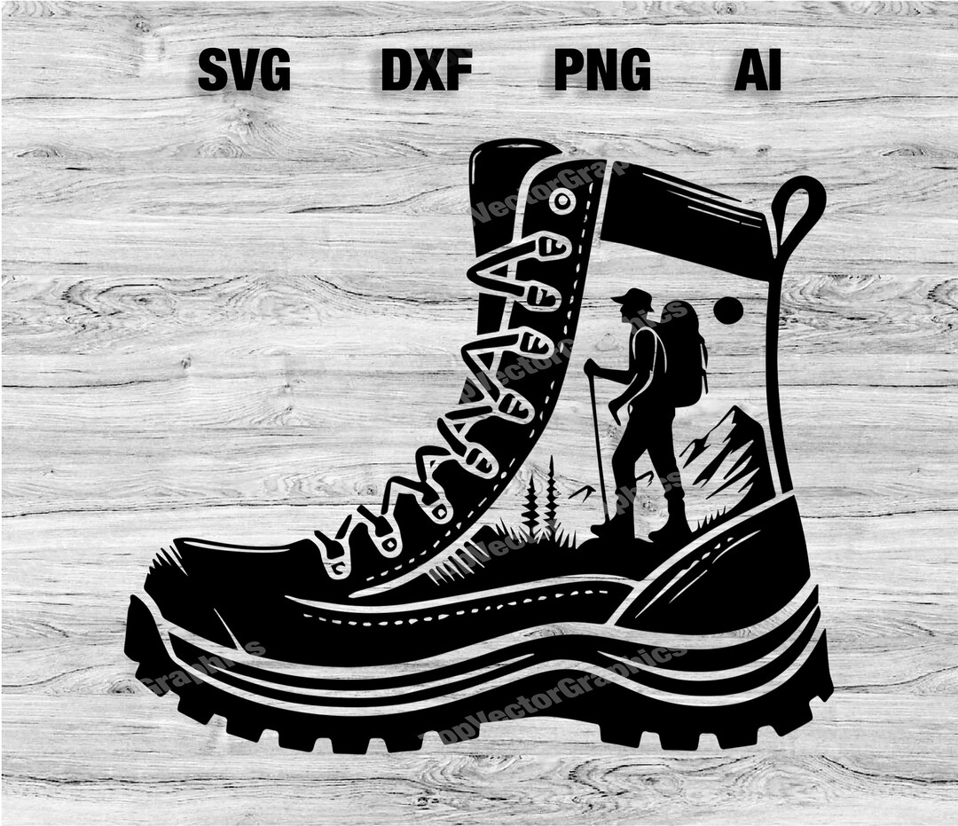 Hiker Boot Mountain Cut File | Outdoor Hiker Boot Vector Graphic