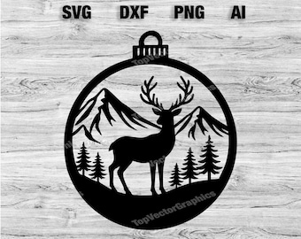 Archivo de corte de adorno de ciervo / Silueta gráfica de adorno de ciervo de vida silvestre, Cameo, Cricut SVG, PNG, Dxf, archivos de corte Ai, descarga instantánea lista para láser