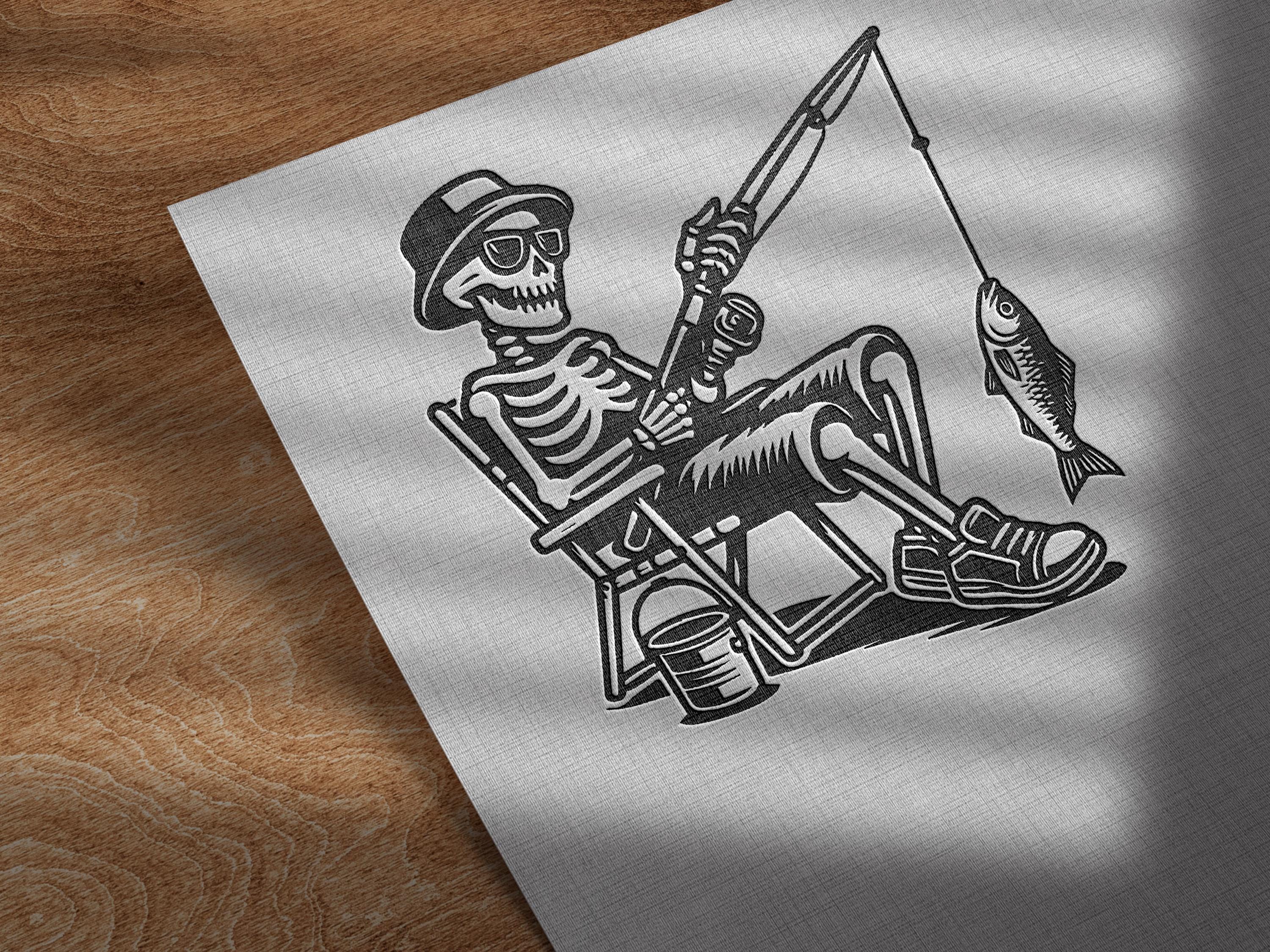 Skeleton Fishing Vector Graphic for DIY Crafts and Projects | Skull ...