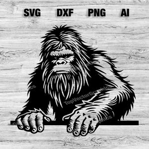 Peeking Bigfoot Head | Sasquatch Vector Graphic Laser File Silhouette Clip Art, Cameo, Cricut SVG, PNG, Dxf, Ai, Instant Download