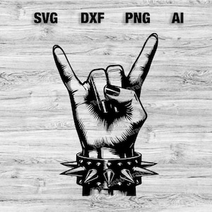 Punk Hand Rock and Roll Sign Cut Files | Rock and Roll Sign Vector Silhouette, Cameo, Cricut SVG, PNG, Dxf, Ai, Instant Download Laser Ready