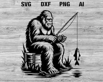 Bigfoot Angeln Vektorgrafik für DIY Kunsthandwerk und Projekte | Bigfoot Angeln SVG, PNG, Dxf, Ai-Dateien | Cricut, Silhouette Sofort-Download