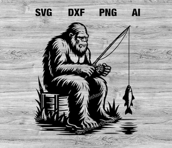bigfoot with fishing pole Bigfoot Fishing Vector Graphic for DIY Crafts and Projects | Bigfoot Fishing  SVG, PNG, Dxf, Ai Files | Cricut, Silhouette Instant Download