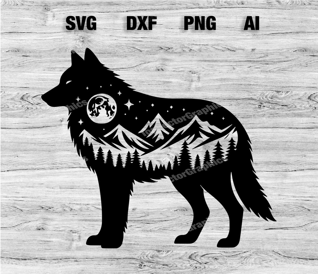 Wolf Mountain Scene Cut File | Outdoor Wolf Vector Graphic Wall Art ...
