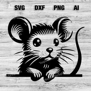 Peeking Mouse Head | Rat Vector Graphic Laser File Silhouette Clip Art, Cameo, Cricut SVG, PNG, Dxf, Ai, Instant Download