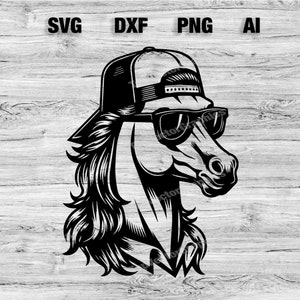 Cavalo com Mullet e óculos de sol fumando Arquivo | Silhueta de chapéu de caminhoneiro de cavalo legal, Cameo, Cricut SVG, PNG, Dxf, Ai Download instantâneo Laser