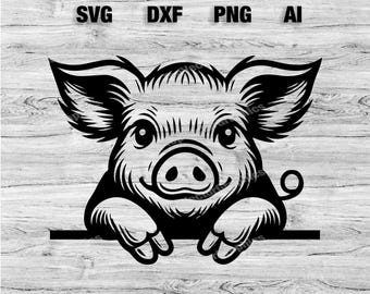 Schweinekopf | Schwein Vektorgrafik Laser-Datei Silhouette Clip Art, Cameo, Cricut SVG, PNG, Dxf, Ai, Instant Download