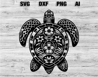 Sea Turtle Floral Beach Pattern Cut Files | Beach Turtle Vector Silhouette, Cameo, Cricut SVG, PNG, Dxf, Ai, Instant Download Laser Ready