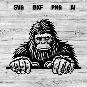 Peeking Bigfoot Head | Sasquatch Vector Graphic Laser File Silhouette Clip Art, Cameo, Cricut SVG, PNG, Dxf, Ai, Instant Download