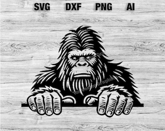 Silueta de archivo láser con gráfico vectorial de cabeza de Bigfoot asomando/Sasquatch, clip art, Cameo, Cricut SVG, PNG, Dxf, Ai, descarga instantánea