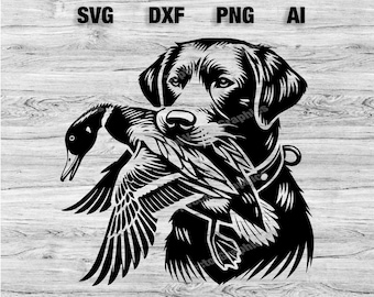 Bird Dog SVG | Duck Hunting Dog Laser File | Duck Hunt Heat Transfer | Black Lab Cricut File SVG, PNG, Dxf, Ai Bundle Instant Download