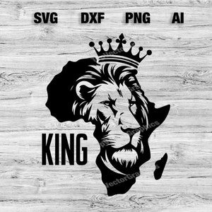 Africa Lion King Crown Silhouette Cut Files / Africa Map Juneteenth Vector Silhouette, Cameo, Cricut SVG, PNG, Dxf, Ai, Descarga instantánea