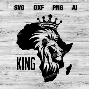 Africa Lion King Crown Silhouette Cut Files / Africa Map Juneteenth Vector Silhouette, Cameo, Cricut SVG, PNG, Dxf, Ai, Descarga instantánea