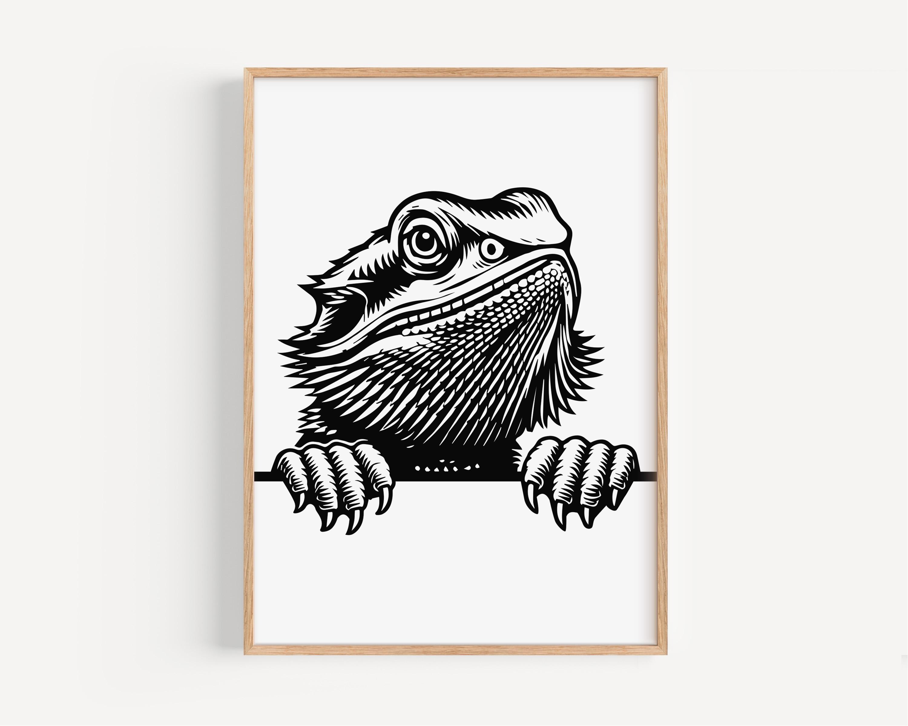 Peeking Bearded Dragon Head | Lizard Vector Graphic Laser File ...