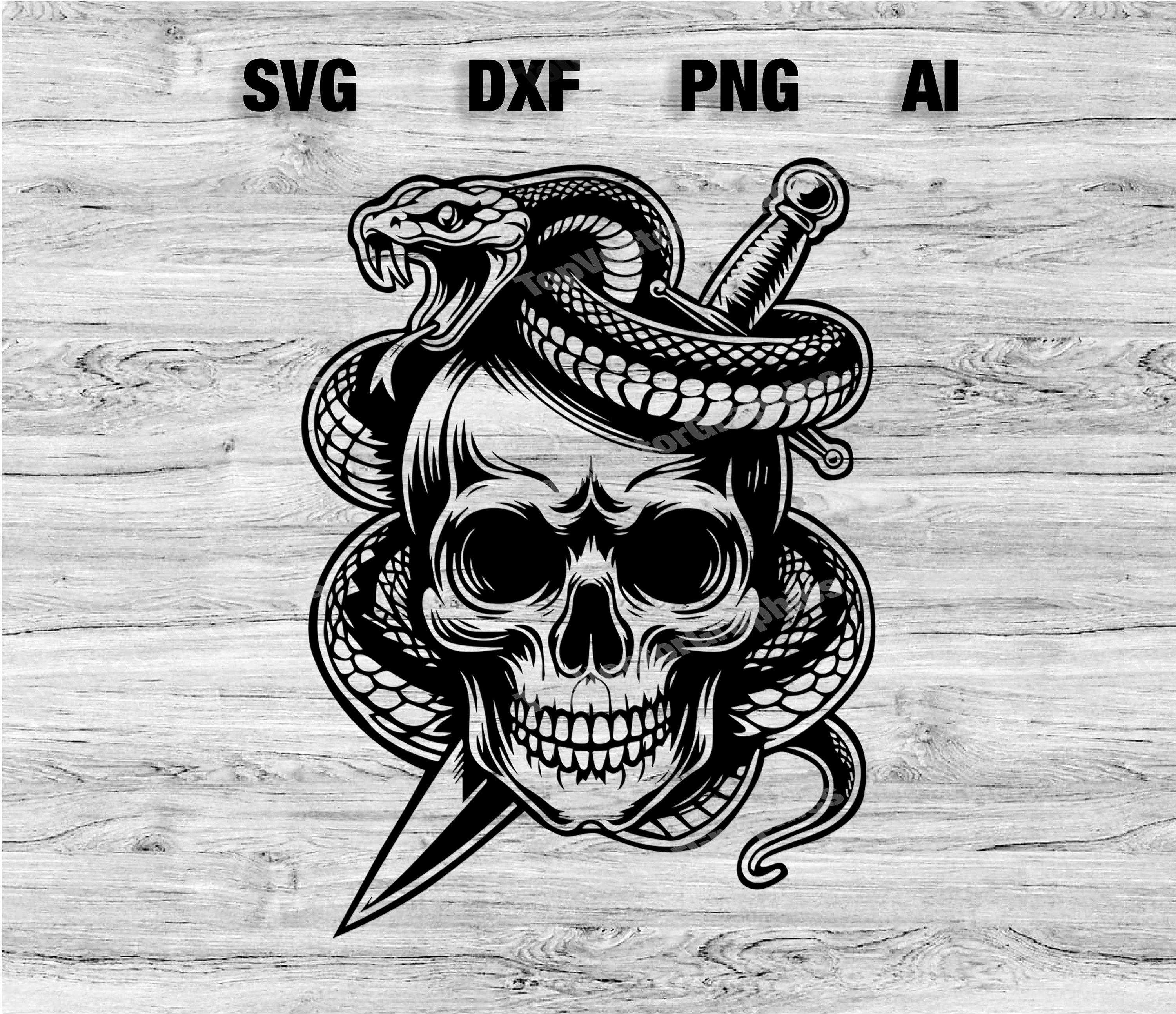 Skull Dagger Snake Cut Files | Grim Reaper Tattoo Skull Vector