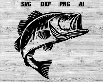 Large Mouth Bass Fish Cut File | Outdoor Fishing Graphic Wall Art Silhouette, Cameo, Cricut SVG, PNG, Dxf, Ai Cut Files, Instant Download