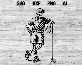 Skeleton Golf Vector Graphic for DIY Crafts and Projects | Skull playing golf SVG, PNG, Dxf, Ai Files | Cricut, Silhouette Instant Download
