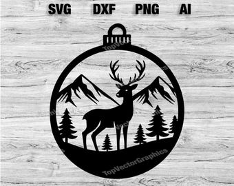 Archivo de corte de adorno de ciervo / Silueta gráfica de adorno de ciervo de vida silvestre, Cameo, Cricut SVG, PNG, Dxf, archivos de corte Ai, descarga instantánea lista para láser