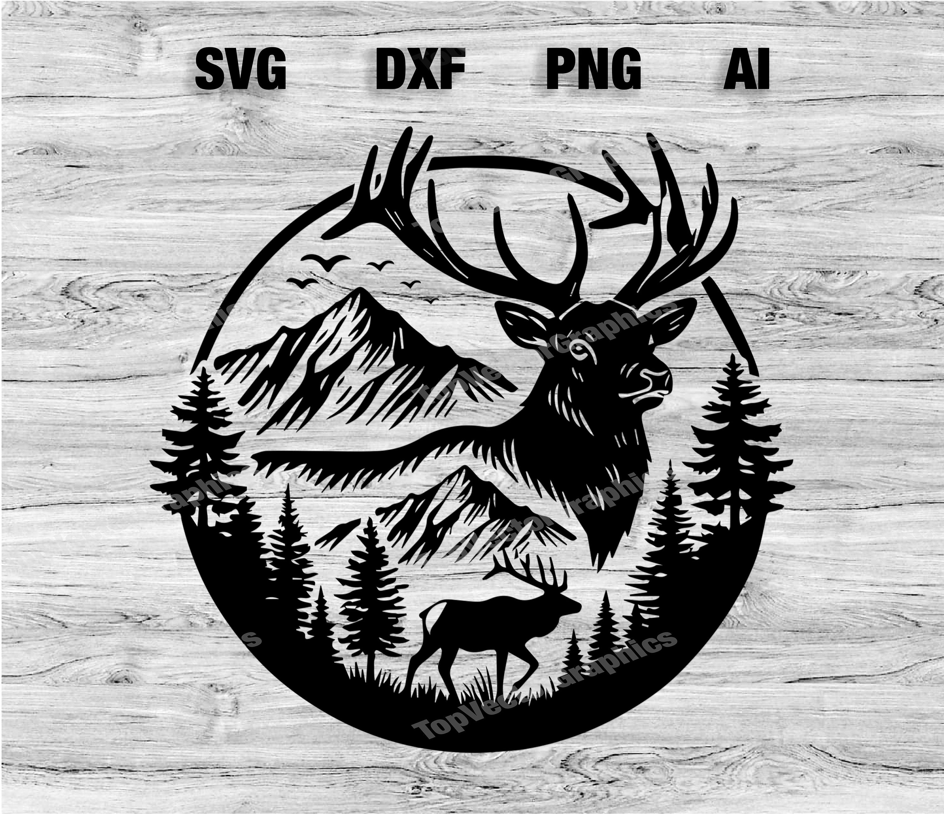 Elk Mountain Scene Cut File | Outdoor Elk Vector Graphic  display picture 2